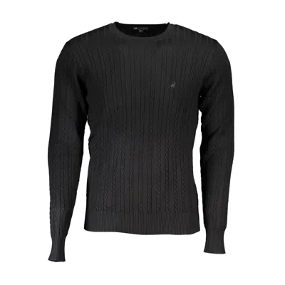 U.s. Grand Polo Elegant Crew Neck Contrast Sweater In Black
