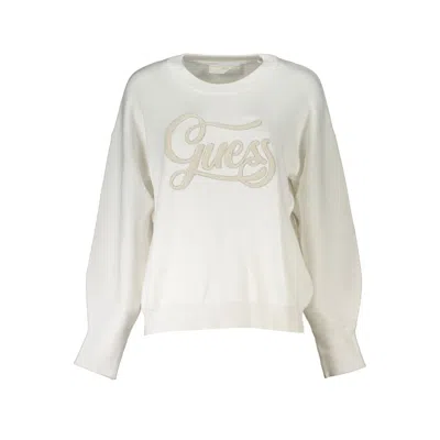 Guess Jeans Elegant Crew Neck Embroidered Sweater In White