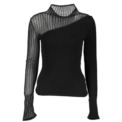 Patrizia Pepe Elegant Crew Neck Sweater With Contrast Details In Black