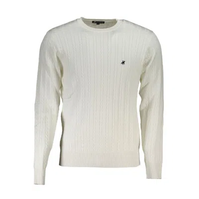 U.s. Grand Polo Elegant Crew Neck Sweater With Contrast Details In White