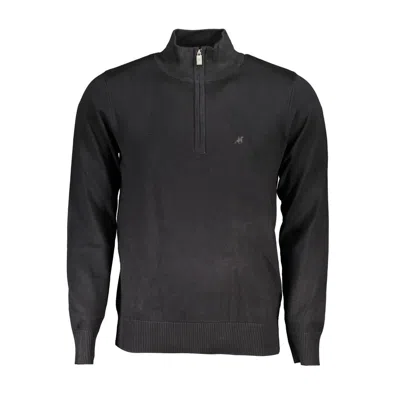 U.s. Grand Polo Elegant Half Zip Sweater With Embroidery Detail In Black