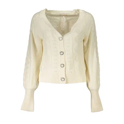 Guess Jeans Elegant Long Sleeve Contrast Cardigan In Neutral
