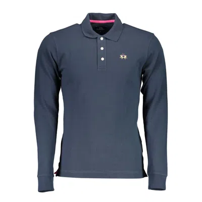 La Martina Elegant Long-sleeved Slim Fit Polo Shirt In Blue