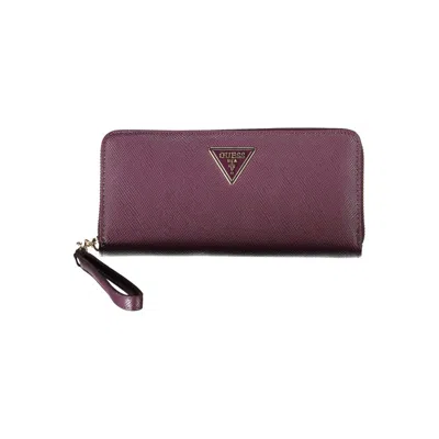 Guess Jeans Elegant Purple Zip Closure Wallet With Logo Detail In Pink