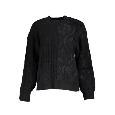 Desigual Elegant Turtleneck Sweater With Contrast Details In Black