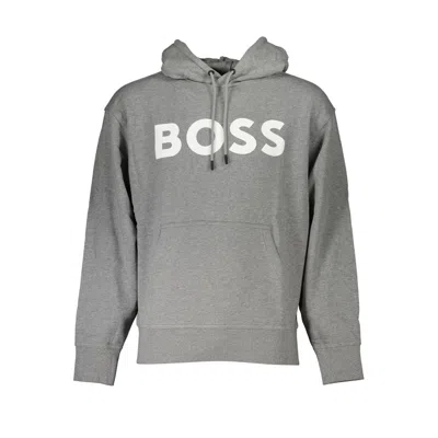 Hugo Boss Elegant Grey Hooded Sweatshirt With Logo