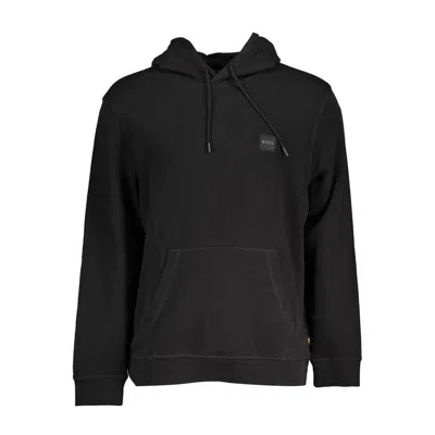 Hugo Boss Sleek Hooded Brushed Sweatshirt In Black