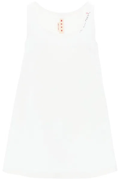 Marni Flared Dress With Hand Embroidered In Bianco