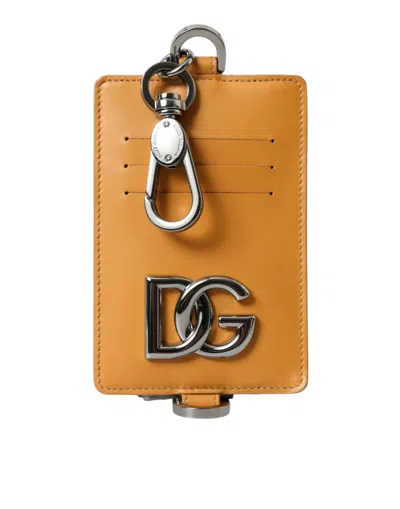 Dolce & Gabbana Orange Calf Leather Credit Card Holder Clip On Wallet In Multi