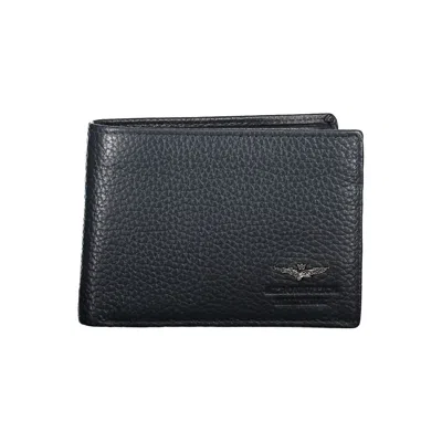 Aeronautica Militare Sleek Blue Leather Wallet With Ample Space In Black
