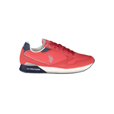 U.s. Polo Assn Sleek Pink Lace-up Trainers With Contrast Details In Red