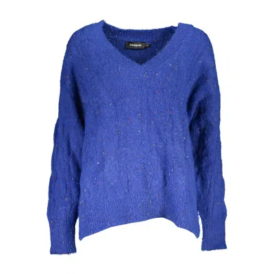 Desigual Vibrant V-neck Sweater With Contrasting Details In Blue