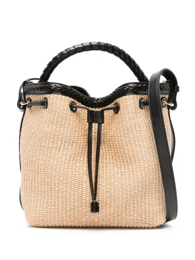 Chloé Marcie Leather-trimmed Raffia Bucket Bag In Neutrals