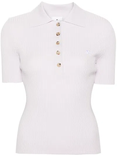 Courrèges Logo-patch Ribbed Polo Top In Purple