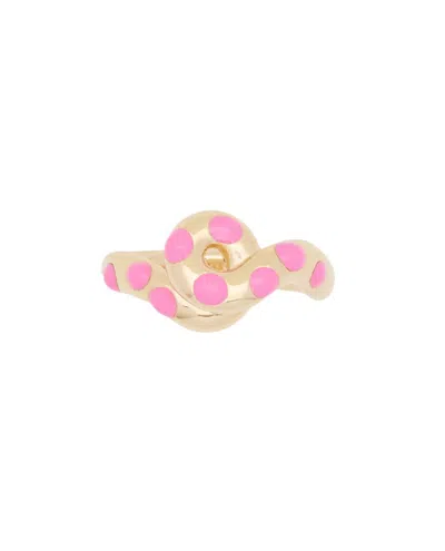 Bea Bongiasca 9k Yellow Gold Chunky Wave Polka Dots Ring In Pink In Rose