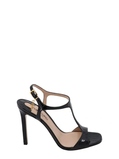 Tom Ford Stamped Crocodile Leather Sandals In Black