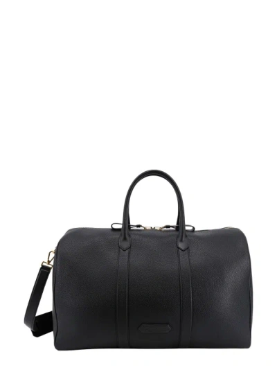 Tom Ford Leather Duffle Bag With Frontal Logo Patch In Black