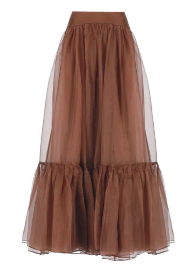 Zimmermann Tranquility Ruffled Silk Maxi Skirt In Brown