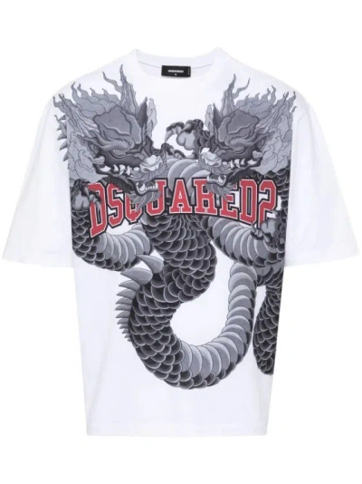 Dsquared2 Dragon-print Cotton T-shirt In Grey