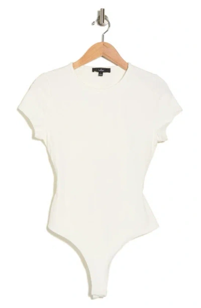 Lulus Dibs On It White Ribbed Cutout Short Sleeve Bodysuit In Ivory