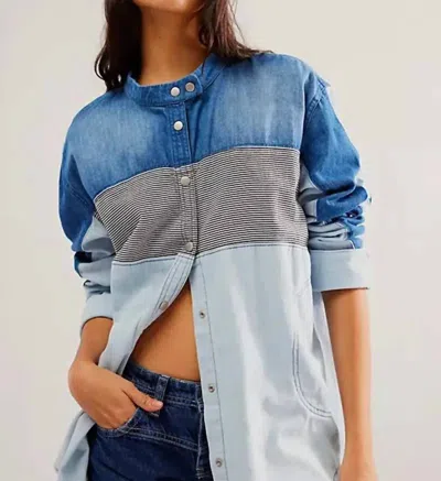 Free People Moto Color Block Shirt In Blue Combo In Multi