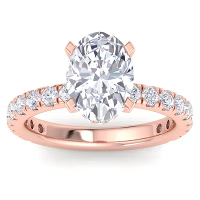 Sselects 4 Carat Oval Shape Lab Grown Diamond Hidden Halo Engagement Ring In 14k Rose Gold G-h, Vs2 In Pink