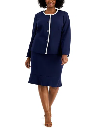 Le Suit Plus Womens Office 2pc Skirt Suit In Blue