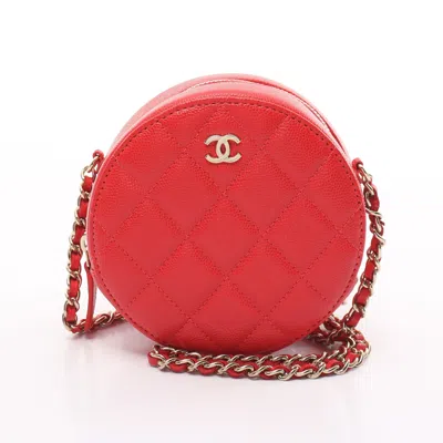 Pre-owned Chanel Matelasse Mini Classic Chain Shoulder Bag Caviar Skin Gold Hardware In Red