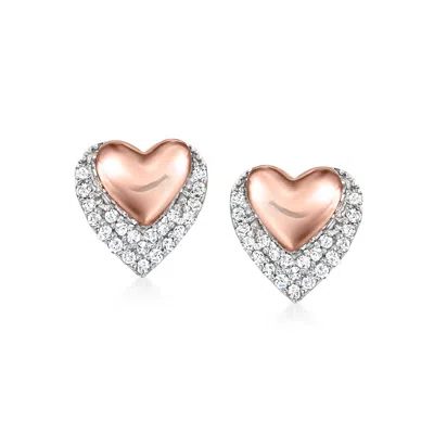 Rs Pure By Ross-simons Diamond Heart Stud Earrings In Sterling Silver And 14kt Rose Gold In Pink