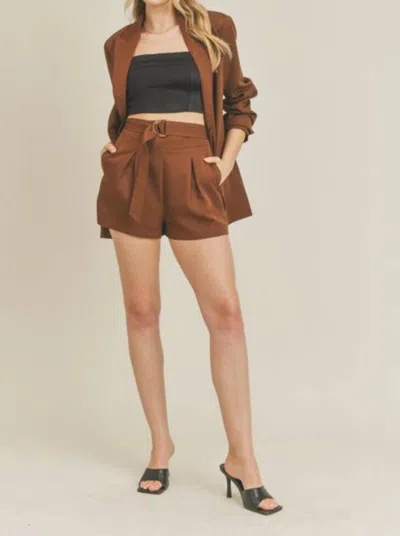 Lush Belted Woven Shorts In Coffee In Brown