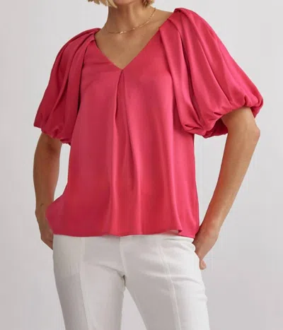 Entro Satin Bubble Sleeve Top In Hot Pink