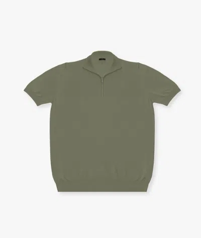 Larusmiani High Neck T-shirt With Zip Jumper In Olive