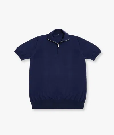 Larusmiani High Neck T-shirt With Zip Jumper In Blue