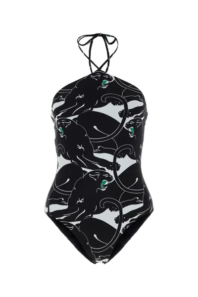 Valentino Women's Panther Lycra Swimsuit In Black/white/green