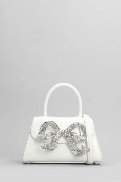 Self-portrait Mini Diamante Bow Leather Handbag In White/silver