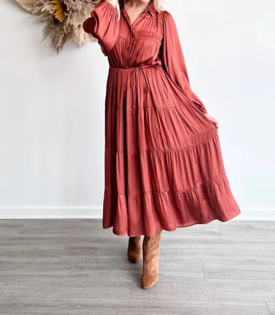 Minkpink Hannah Tiered Midi Dress In Rust In Pink