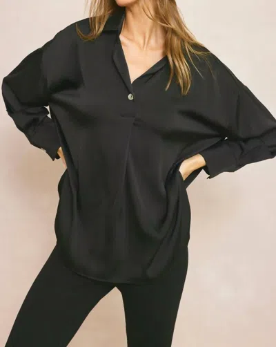 Entro Solid Satin Collared Blouse In Black