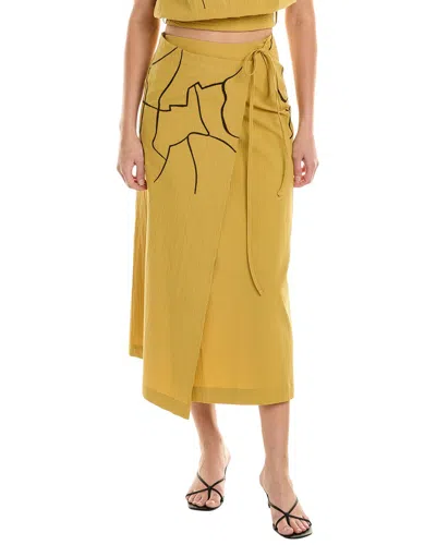 Alpha Studio Seersucker Wrap Skirt In Yellow