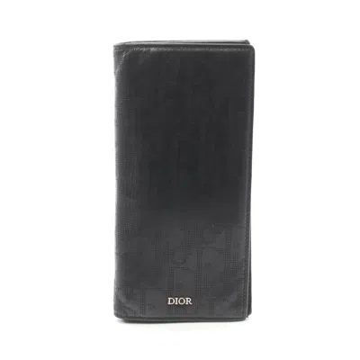 Dior Vertical Long Wallet Bi-fold Long Wallet Leather In Black
