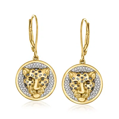 Ross-simons Diamond Leopard Head Drop Earrings In 18kt Gold Over Sterling In Silver