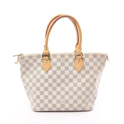 Pre-owned Louis Vuitton Saleya Pm Damier Azur Handbag Tote Bag Pvc Leather In White