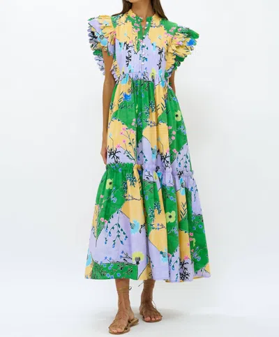 Oliphant Scallop Pintuck Maxi In Stockholm Green In Multi