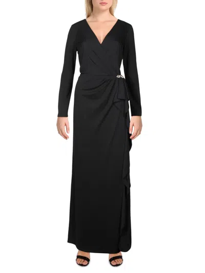 Lauren Ralph Lauren Womens Cascade Ruffle Long Evening Dress In Black