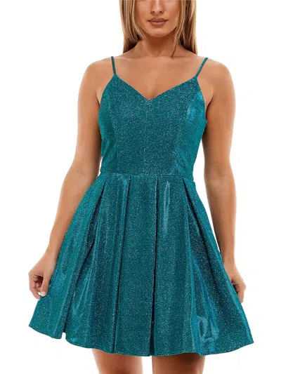 B Darlin Juniors Womens Glitter Open Back Cocktail And Party Dress In Blue