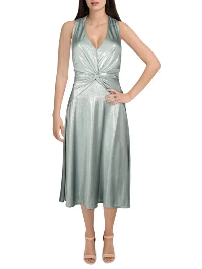 Lauren Ralph Lauren Womens Foil-print Mid-calf Cocktail And Party Dress In Silver