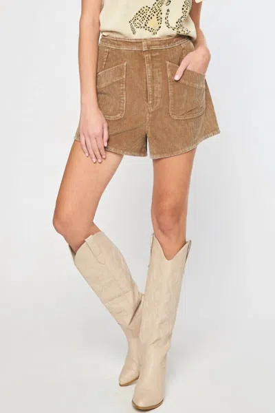 Entro Corduroy High Waisted Short In Camel In Brown