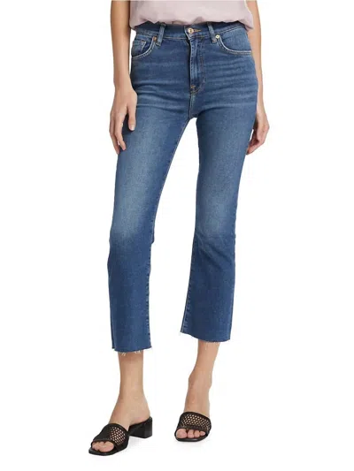 7 For All Mankind High-waisted Slim Kick Jeans In Blue Print In Multi