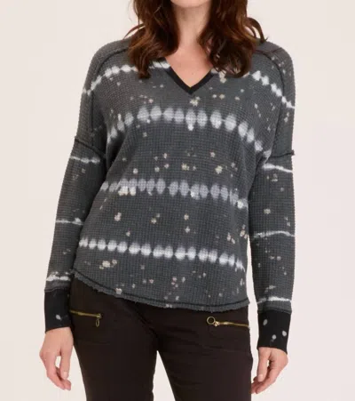 Xcvi Bullock V Neck Waffle Knit Pullover In Greyscale In Black