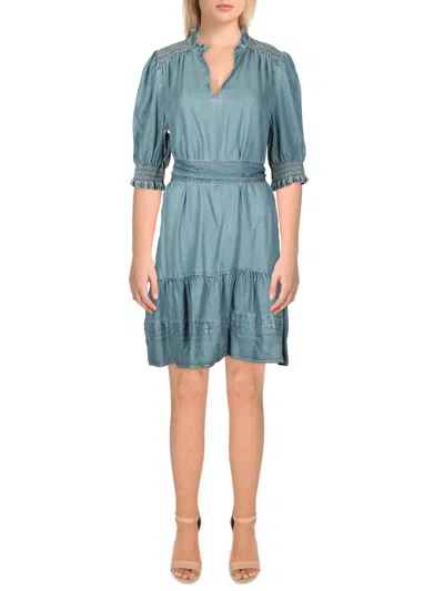 Lauren Ralph Lauren Womens Tiered Knee Length Shift Dress In Blue