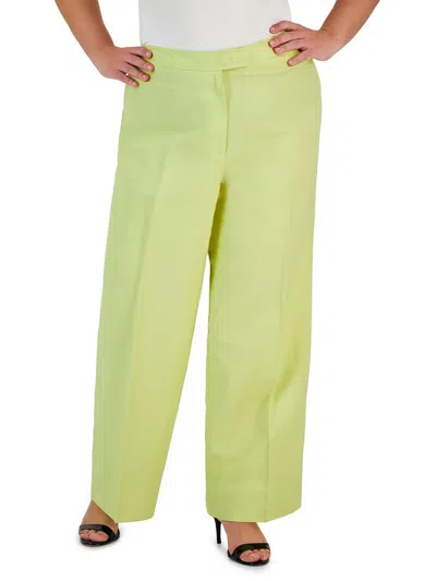 Anne Klein Womens High Rise Stretch Wide Leg Pants In Yellow